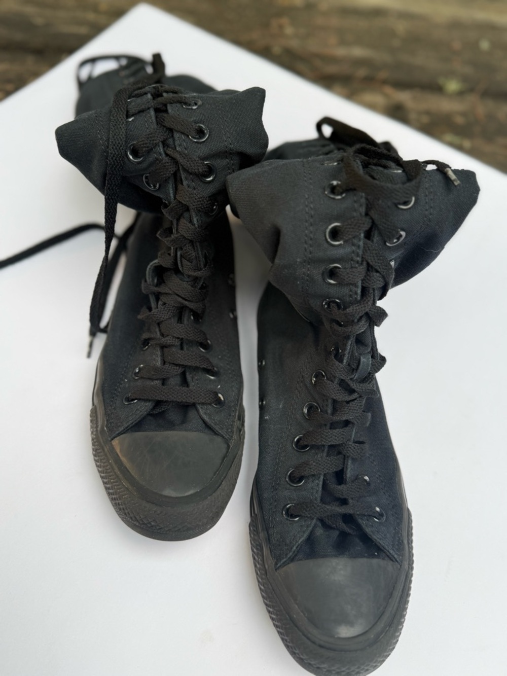 RARE Converse All Star Womens 8 Knee High Black Lace Up Zip Up Sneakers - Picture 4 of 11